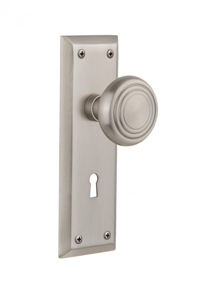 Nostalgic Warehouse New York Plate with Keyhole Double Dummy Deco Door Knob in Satin Nickel