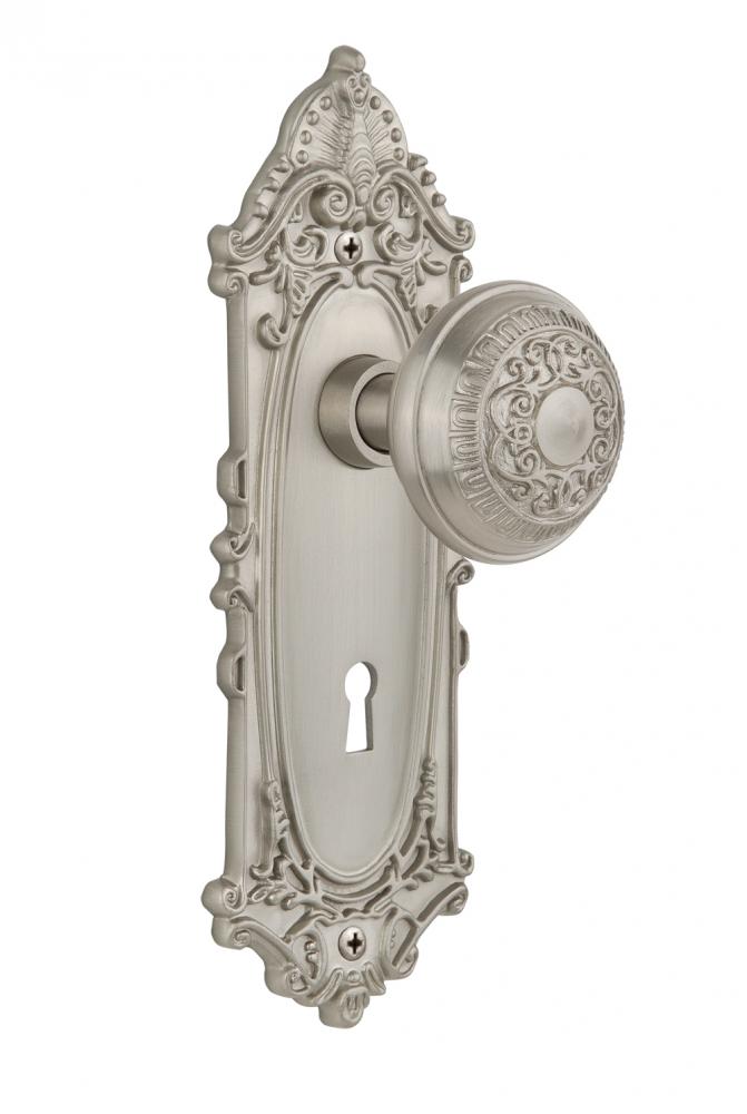 Nostalgic Warehouse Victorian Plate with Keyhole Single Dummy Egg & Dart Door Knob in Satin Ni