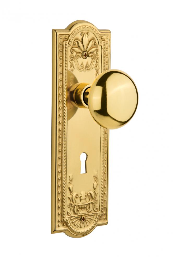 Nostalgic Warehouse Meadows Plate with Keyhole Privacy New York Door Knob in Polished Brass
