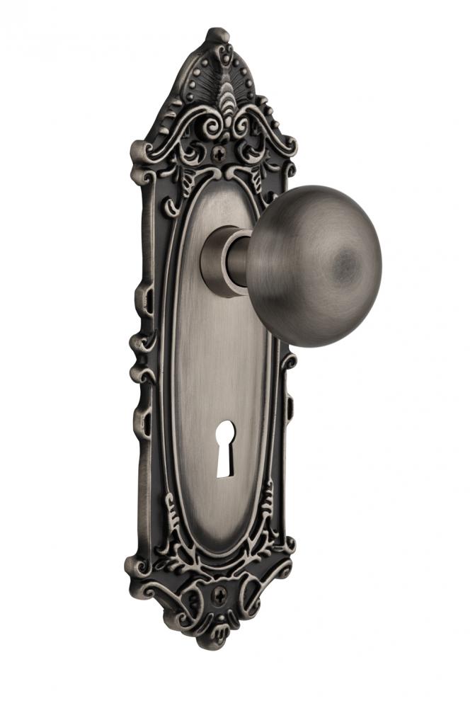 Nostalgic Warehouse Victorian Plate with Keyhole Privacy New York Door Knob in Antique Pewter
