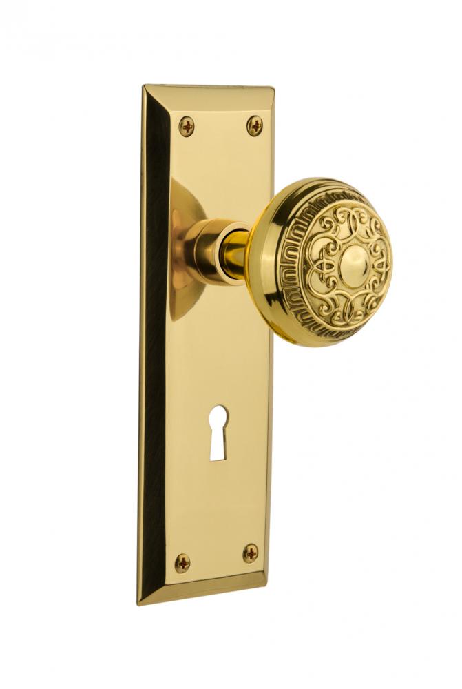 Nostalgic Warehouse New York Plate Interior Mortise Egg & Dart Door Knob in Polished Brass