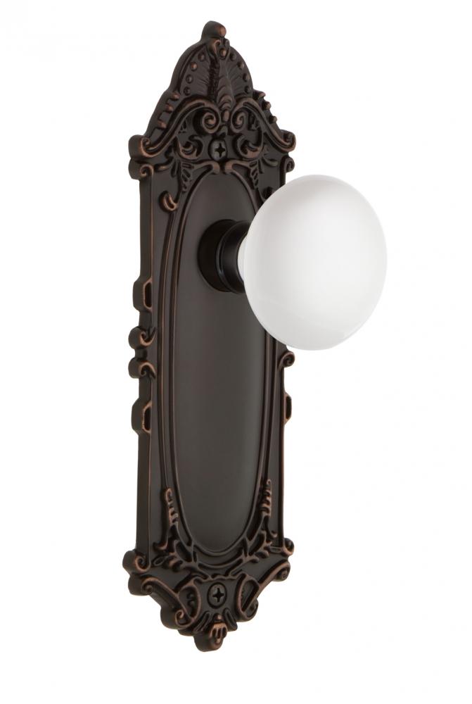 Nostalgic Warehouse Victorian Plate Passage White Porcelain Door Knob in Timeless Bronze