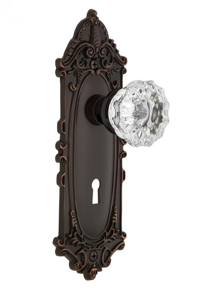Nostalgic Warehouse Victorian Plate with Keyhole Passage Crystal Glass Door Knob in Timeless Bronz