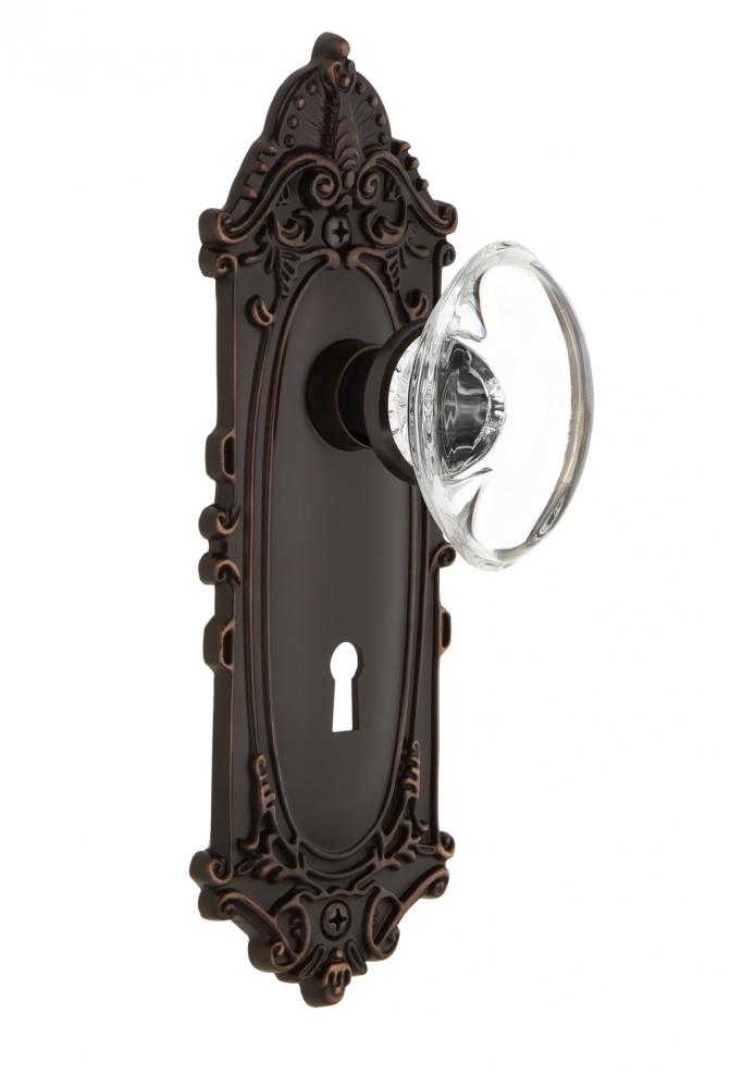 Nostalgic Warehouse Victorian Plate with Keyhole Passage Oval Clear Crystal Glass Door Knob in Tim