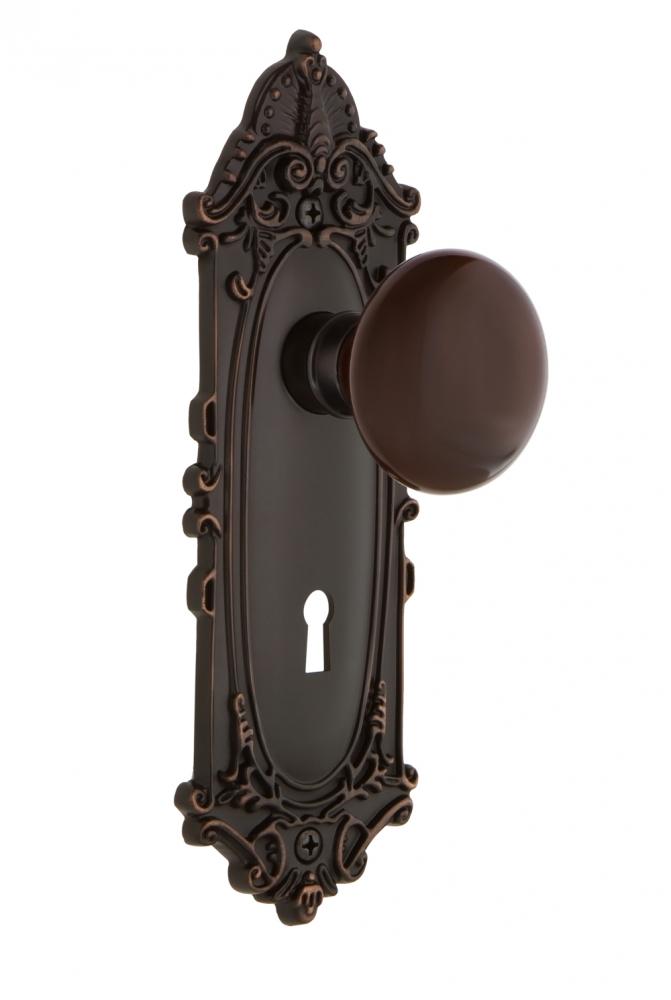 Nostalgic Warehouse Victorian Plate with Keyhole Double Dummy Brown Porcelain Door Knob in Timeles