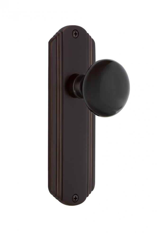Nostalgic Warehouse Deco Plate Passage Black Porcelain Door Knob in Timeless Bronze