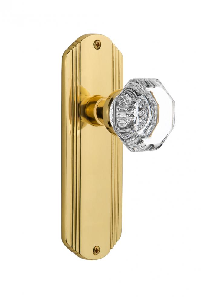 Nostalgic Warehouse Deco Plate Passage Waldorf Door Knob in Unlacquered Brass