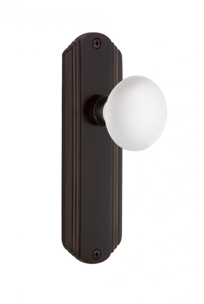 Nostalgic Warehouse Deco Plate Passage White Porcelain Door Knob in Timeless Bronze