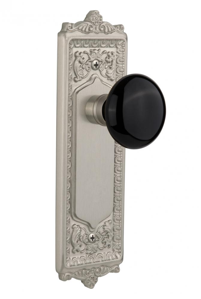 Nostalgic Warehouse Egg & Dart Plate Passage Black Porcelain Door Knob in Satin Nickel