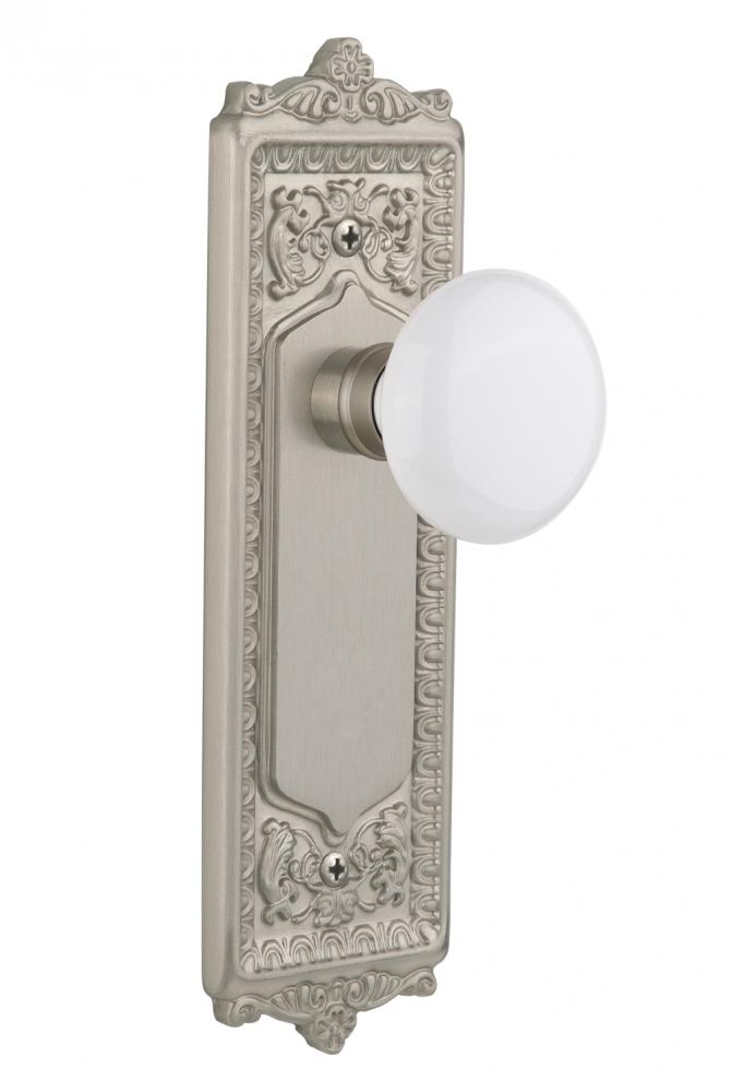 Nostalgic Warehouse Egg & Dart Plate Passage White Porcelain Door Knob in Satin Nickel