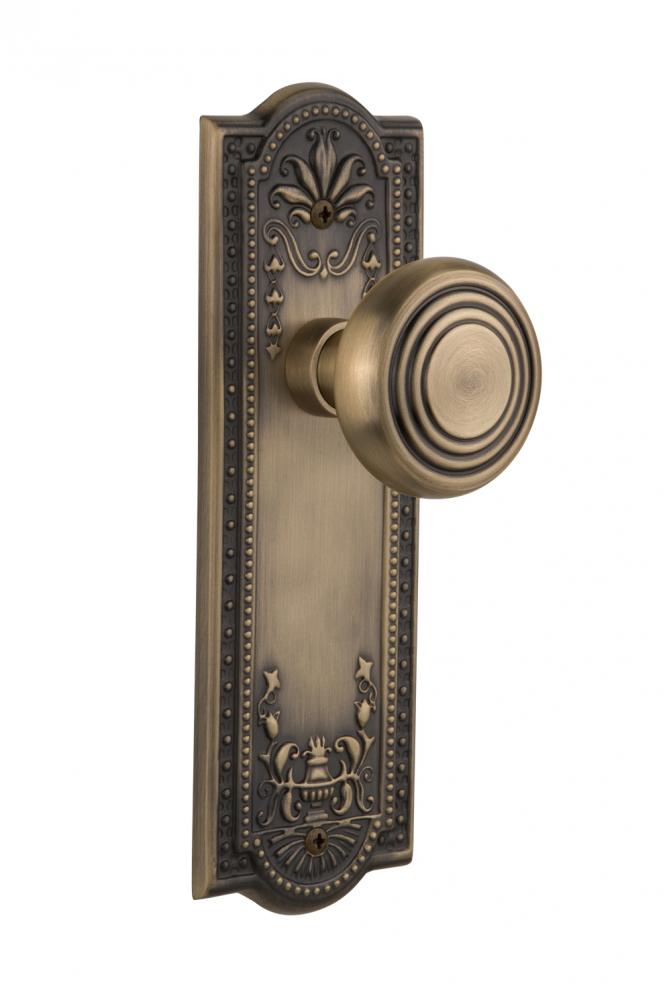 Nostalgic Warehouse Meadows Plate Passage Deco Door Knob in Antique Brass