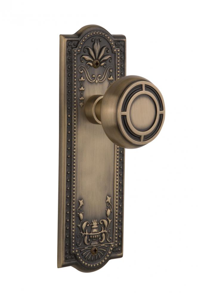 Nostalgic Warehouse Meadows Plate Passage Mission Door Knob in Antique Brass