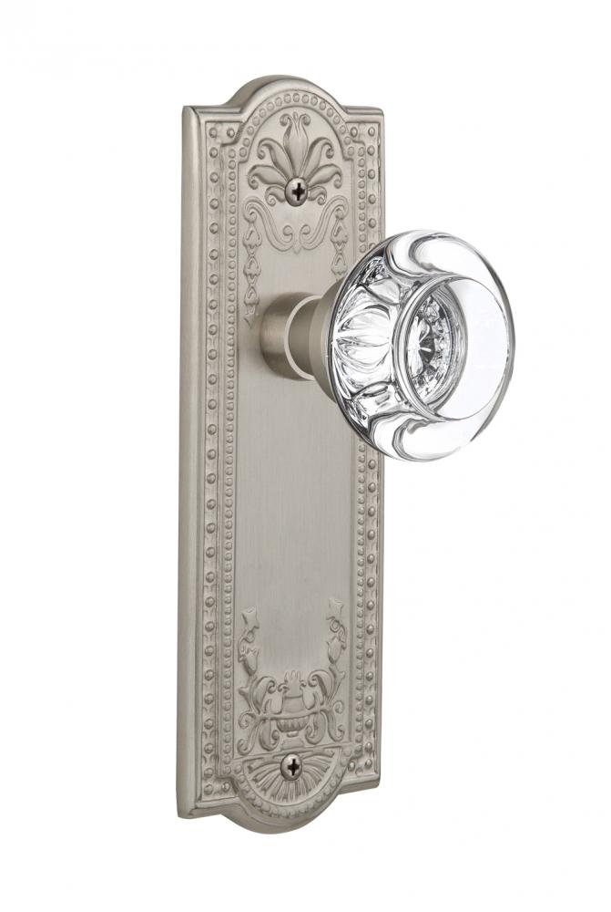 Nostalgic Warehouse Meadows Plate Passage Round Clear Crystal Glass Door Knob in Satin Nickel