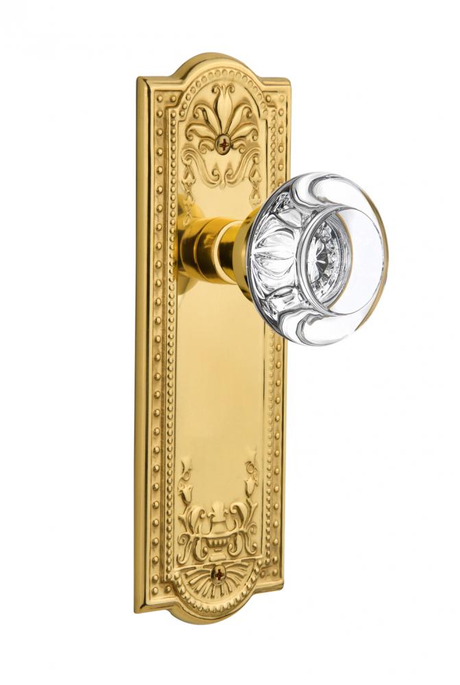 Nostalgic Warehouse Meadows Plate Passage Round Clear Crystal Glass Door Knob in Unlacquered Brass