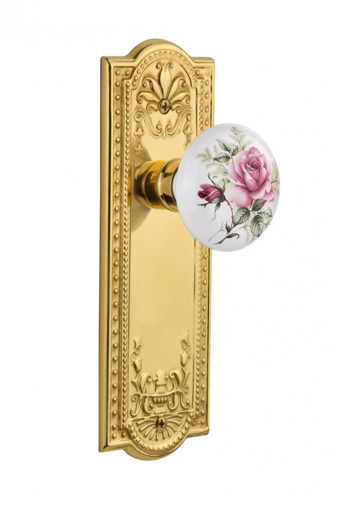 Nostalgic Warehouse Meadows Plate Passage White Rose Porcelain Door Knob in Unlacquered Brass