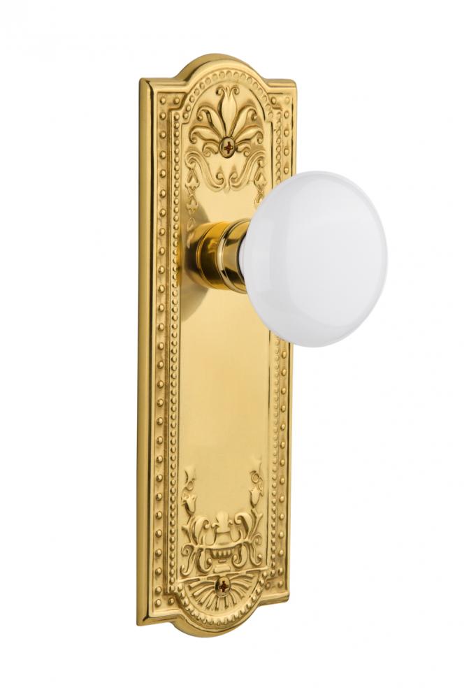 Nostalgic Warehouse Meadows Plate Passage White Porcelain Door Knob in Unlacquered Brass