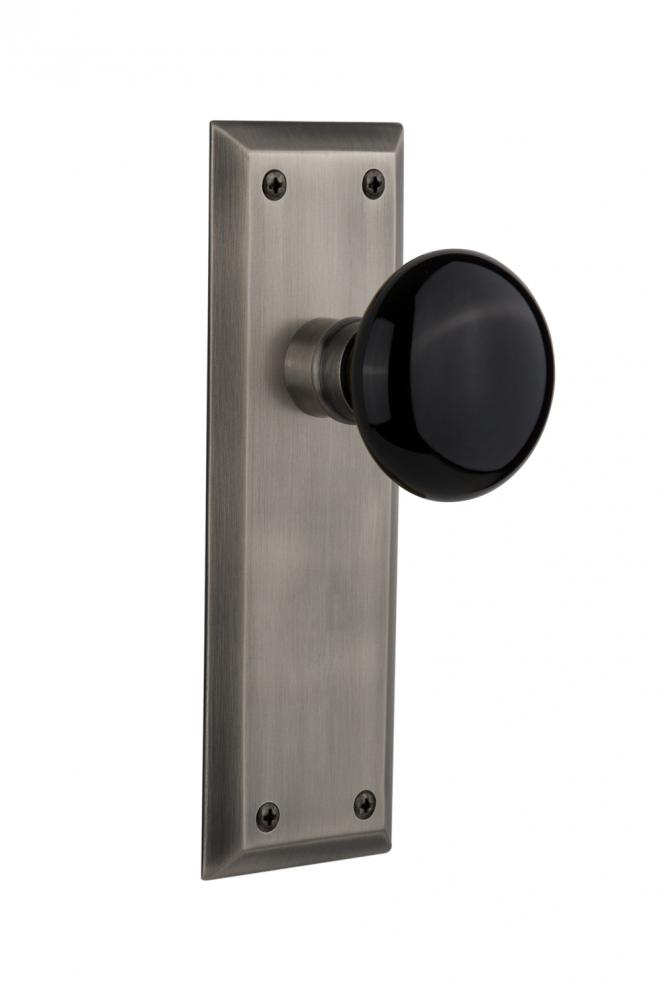 Nostalgic Warehouse New York Plate Passage Black Porcelain Door Knob in Antique Pewter