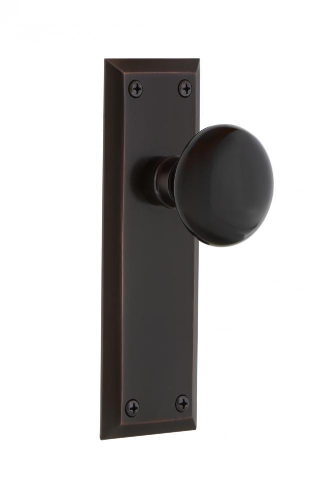 Nostalgic Warehouse New York Plate Passage Black Porcelain Door Knob in Timeless Bronze