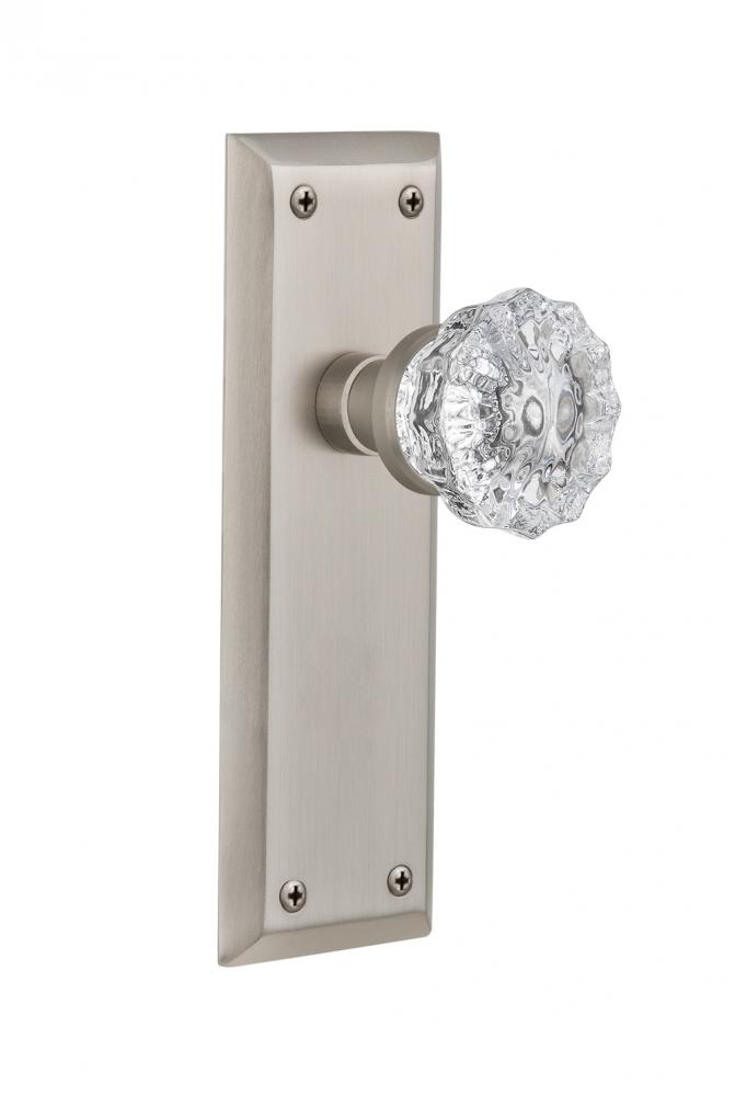 Nostalgic Warehouse New York Plate Passage Crystal Glass Door Knob in Satin Nickel