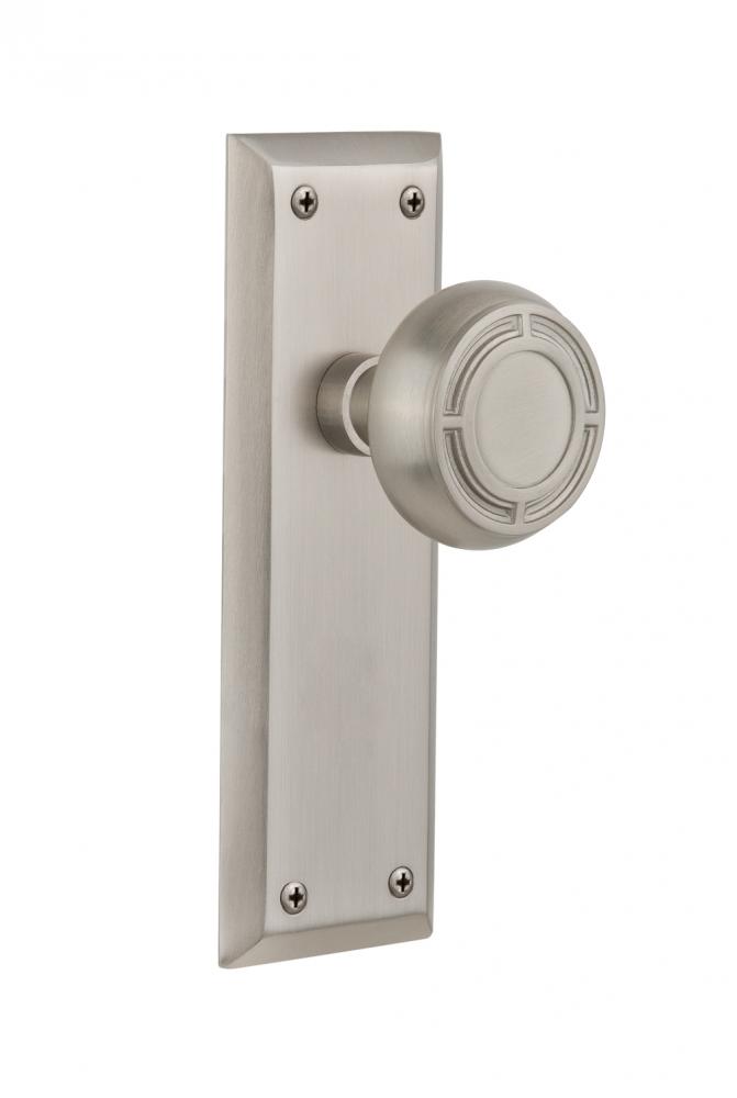 Nostalgic Warehouse New York Plate Passage Mission Door Knob in Satin Nickel