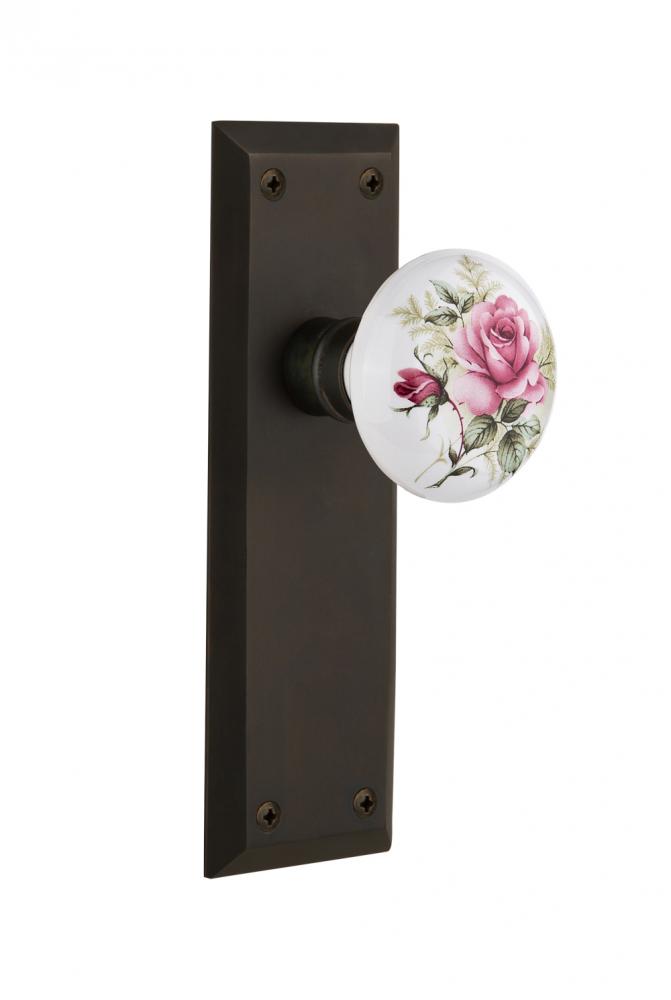 Nostalgic Warehouse New York Plate Passage White Rose Porcelain Door Knob in Oil-Rubbed Bronze