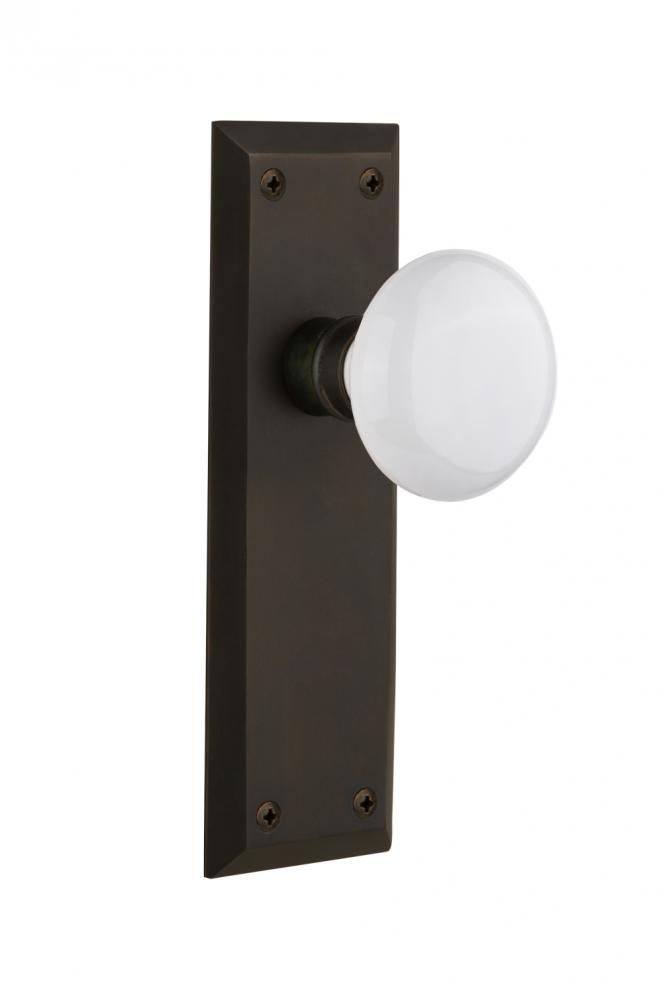 Nostalgic Warehouse New York Plate Passage White Porcelain Door Knob in Oil-Rubbed Bronze