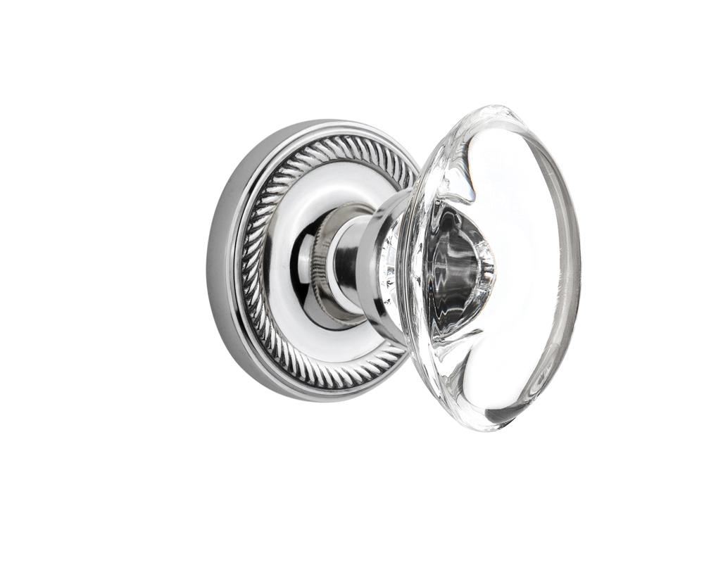 Nostalgic Warehouse Rope Rosette Passage Oval Clear Crystal Glass Door Knob in Bright Chrome