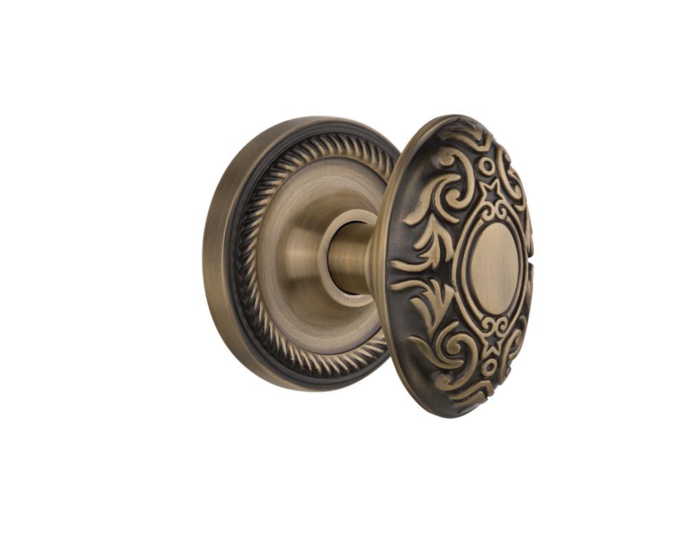 Nostalgic Warehouse Rope Rosette Passage Victorian Door Knob in Antique Brass