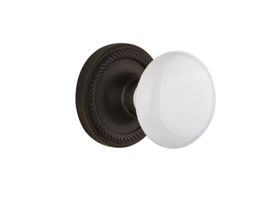 Nostalgic Warehouse Rope Rosette Passage White Porcelain Door Knob in Oil-Rubbed Bronze