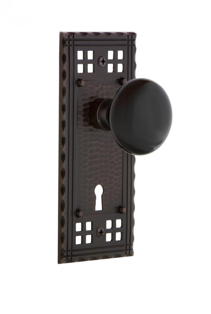 Nostalgic Warehouse Craftsman Plate with Keyhole Passage Black Porcelain Door Knob in Timeless Bro