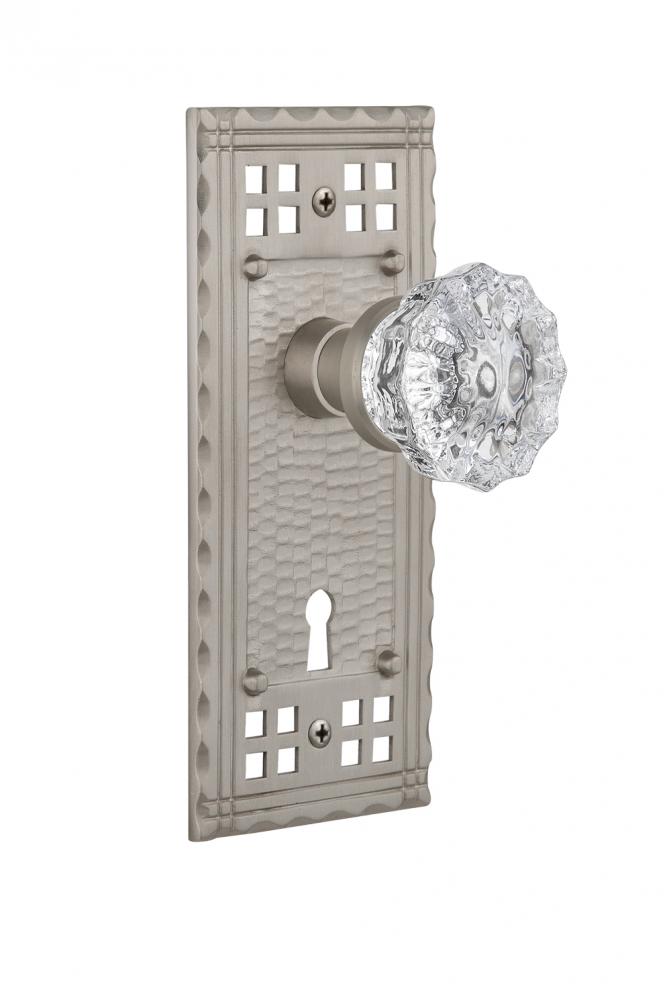 Nostalgic Warehouse Craftsman Plate with Keyhole Passage Crystal Glass Door Knob in Satin Nickel
