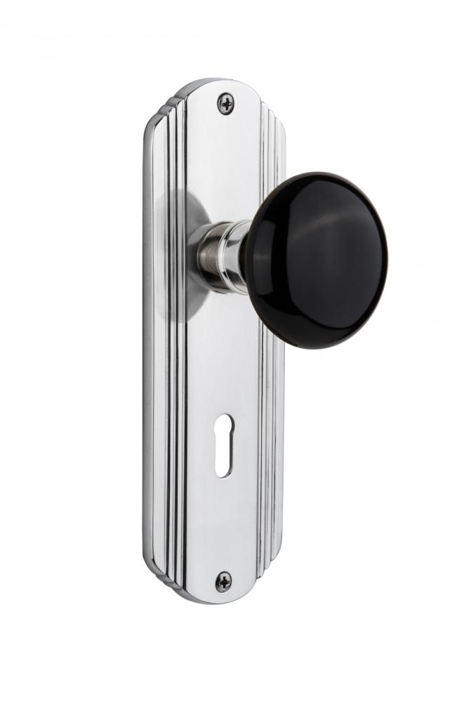 Nostalgic Warehouse Deco Plate with Keyhole Passage Black Porcelain Door Knob in Bright Chrome