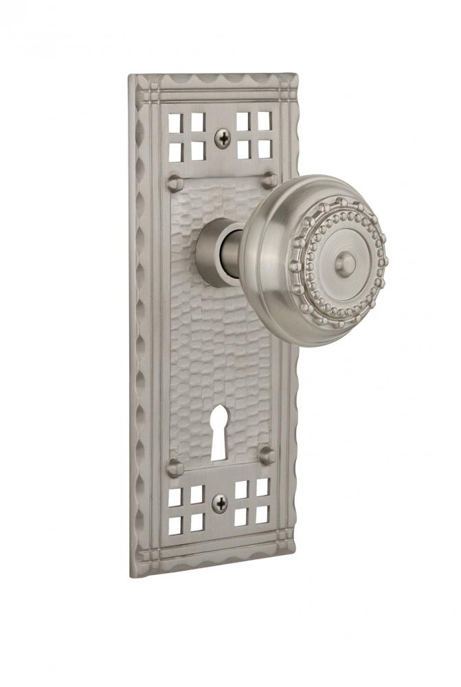 Nostalgic Warehouse Craftsman Plate with Keyhole Passage Meadows Door Knob in Satin Nickel