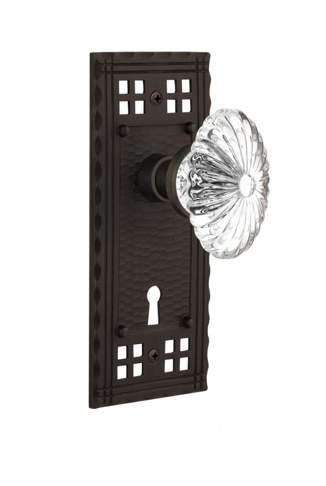 Nostalgic Warehouse Craftsman Plate with Keyhole Passage Oval Fluted Crystal Glass Door Knob in Oi