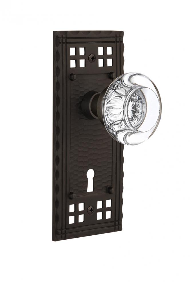 Nostalgic Warehouse Craftsman Plate with Keyhole Passage Round Clear Crystal Glass Door Knob in Oi