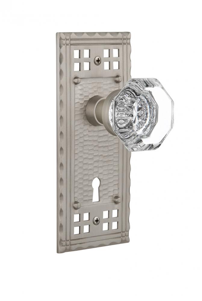 Nostalgic Warehouse Craftsman Plate with Keyhole Passage Waldorf Door Knob in Satin Nickel