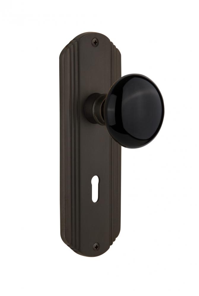 Nostalgic Warehouse Deco Plate with Keyhole Passage Black Porcelain Door Knob in Oil-Rubbed Bronze
