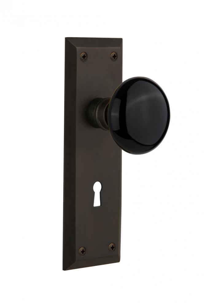 Nostalgic Warehouse New York Plate with Keyhole Double Dummy Black Porcelain Door Knob in Oil-Rubb