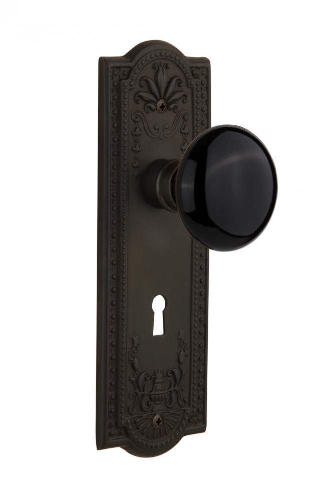 Nostalgic Warehouse Meadows Plate with Keyhole Privacy Black Porcelain Door Knob in Oil-Rubbed Bro
