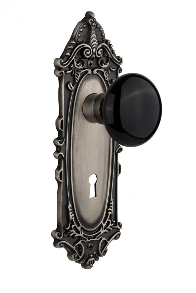 Nostalgic Warehouse Victorian Plate with Keyhole Privacy Black Porcelain Door Knob in Antique Pewt