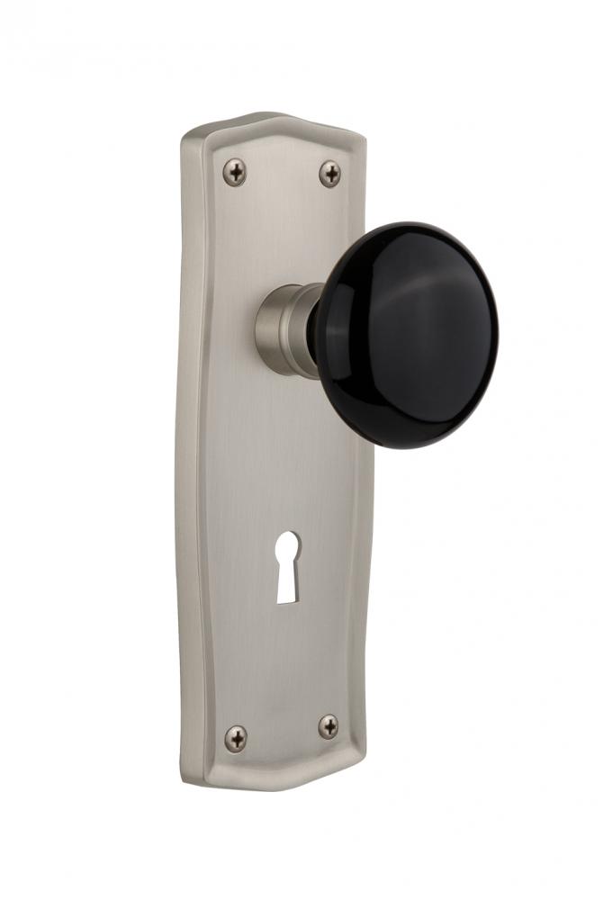 Nostalgic Warehouse Prairie Plate Interior Mortise Black Porcelain Door Knob in Satin Nickel