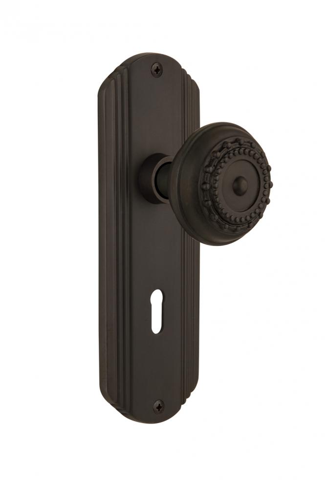 Nostalgic Warehouse Deco Plate with Keyhole Passage Meadows Door Knob in Oil-Rubbed Bronze