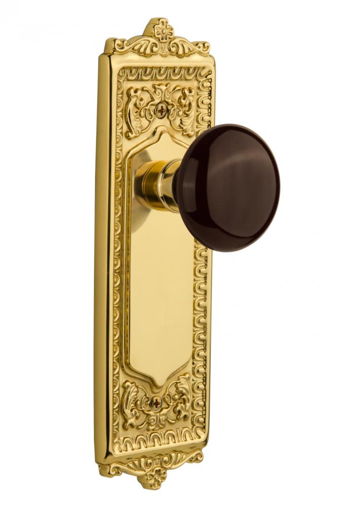 Nostalgic Warehouse Egg & Dart Plate Passage Brown Porcelain Door Knob in Polished Brass