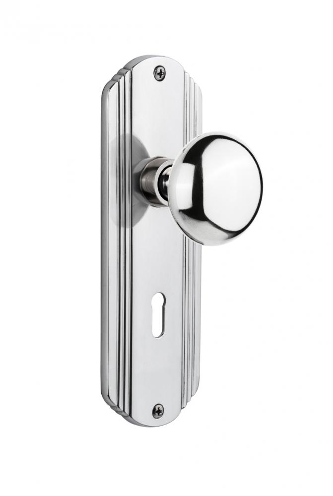 Nostalgic Warehouse Deco Plate with Keyhole Passage New York Door Knob in Bright Chrome