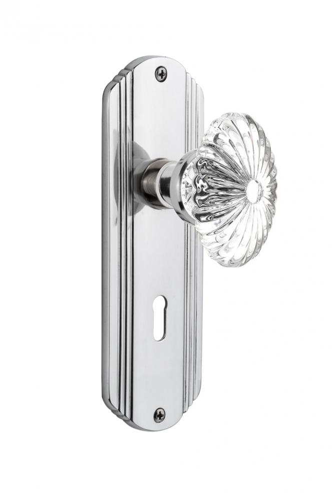 Nostalgic Warehouse Deco Plate with Keyhole Passage Oval Fluted Crystal Glass Door Knob in Bright