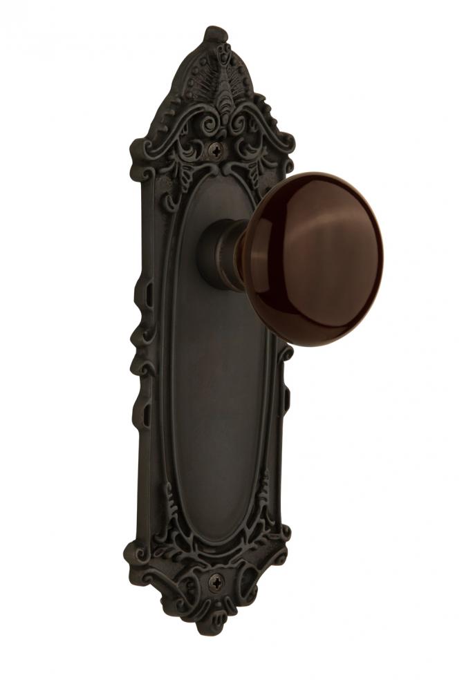 Nostalgic Warehouse Victorian Plate Privacy Brown Porcelain Door Knob in Oil-Rubbed Bronze