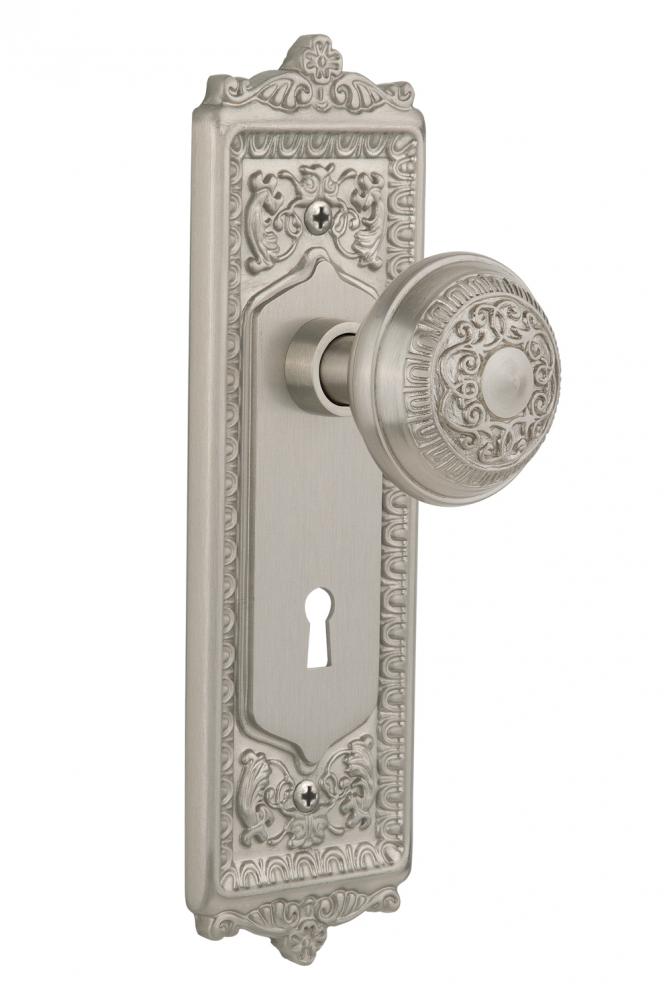 Nostalgic Warehouse Egg & Dart Plate with Keyhole Passage Egg & Dart Door Knob in Satin Ni