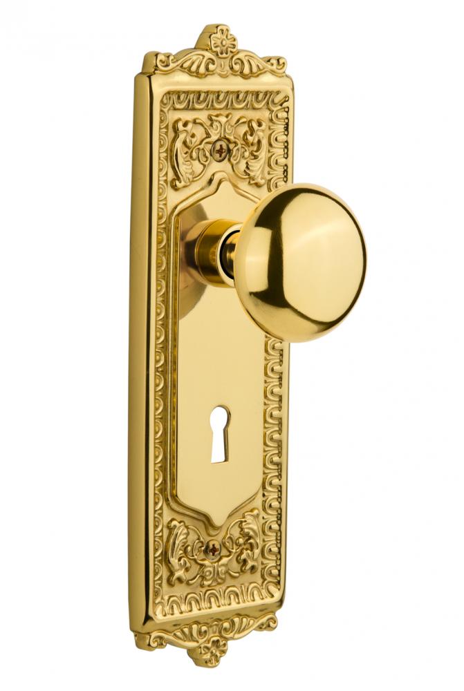 Nostalgic Warehouse Egg & Dart Plate with Keyhole Passage New York Door Knob in Polished Brass