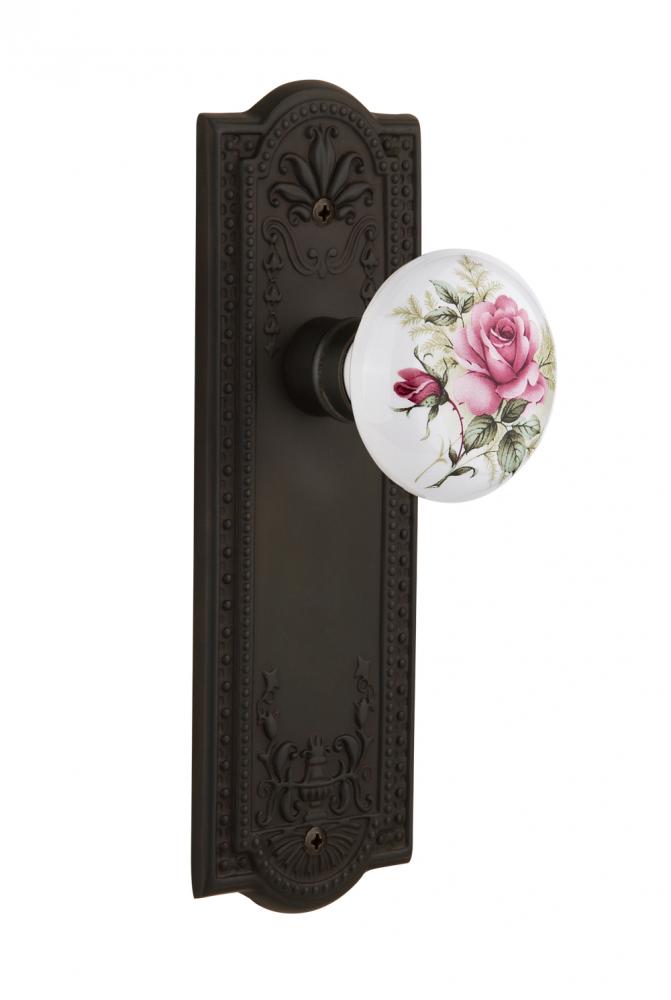 Nostalgic Warehouse Meadows Plate Passage White Rose Porcelain Door Knob in Oil-Rubbed Bronze