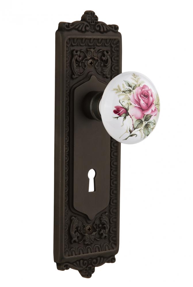Nostalgic Warehouse Egg & Dart Plate with Keyhole Passage White Rose Porcelain Door Knob in Oi